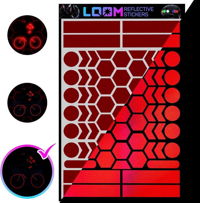 Loom Reflective Stickers | 67pc Engineer Red | Reflective Stickers for Helmet, Bike, Motorcycle, Hard Hat | Waterproof Reflectors for Car, Trailer | Bike Reflectors for Night Riding - Image 1